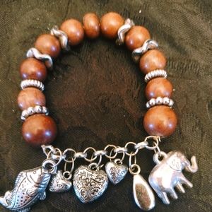 Wooden & silver good luck charm bracelet